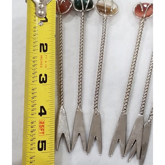 Gemstone polished stoned silver (sterling?plated?)cocktail pick 6 count - Picture 12 of 12